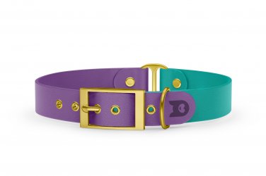 Obojek pro psa Duo - purpurová / pastelově zelená se zlatými komponenty
