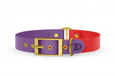 Obojek pro psa Duo - purpurová / červená se zlatými komponenty