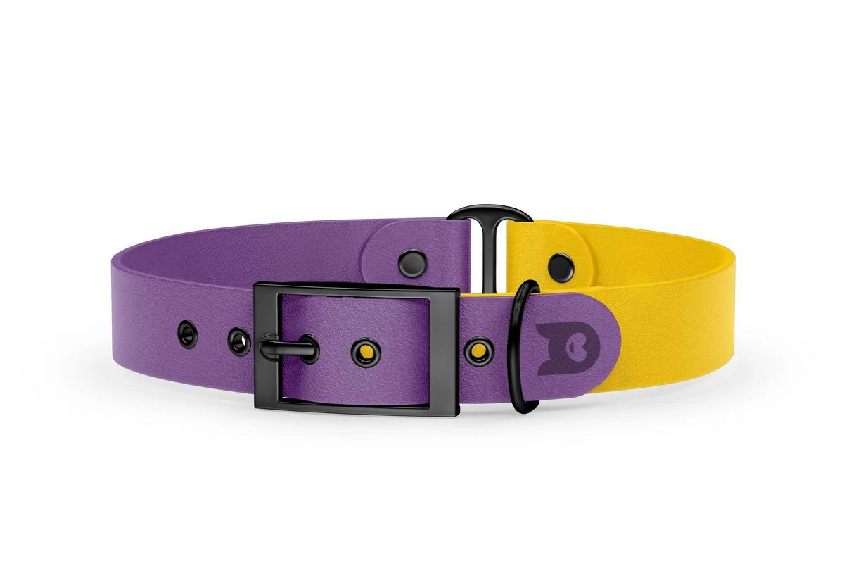 Obojek pro psa Duo - purpurová / žlutá s černými komponenty