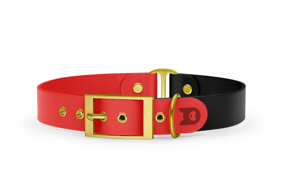Obojek pro psa Duo - červená / černá se zlatými komponenty