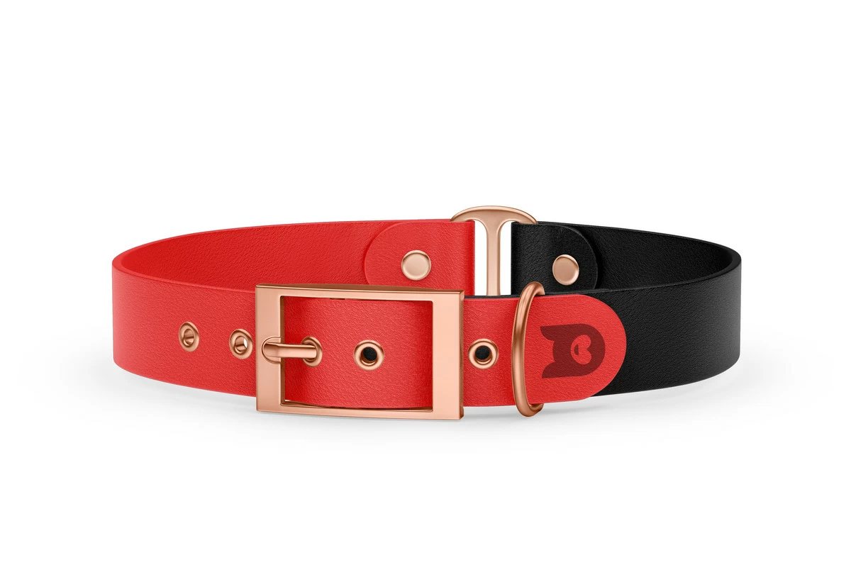 Obojek pro psa Duo - červená / černá s růžově zlatými komponenty