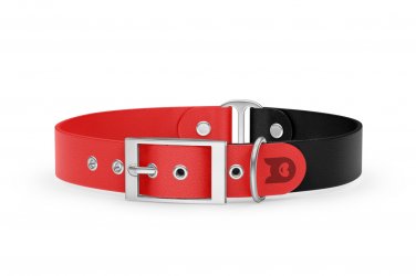 Obojek pro psa Duo - červená / černá se stříbrnými komponenty