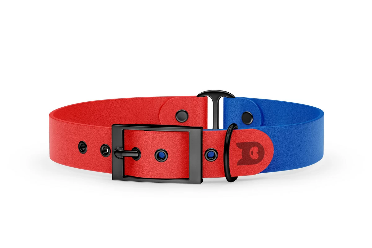 Obojek pro psa Duo - červená / modrá s černými komponenty