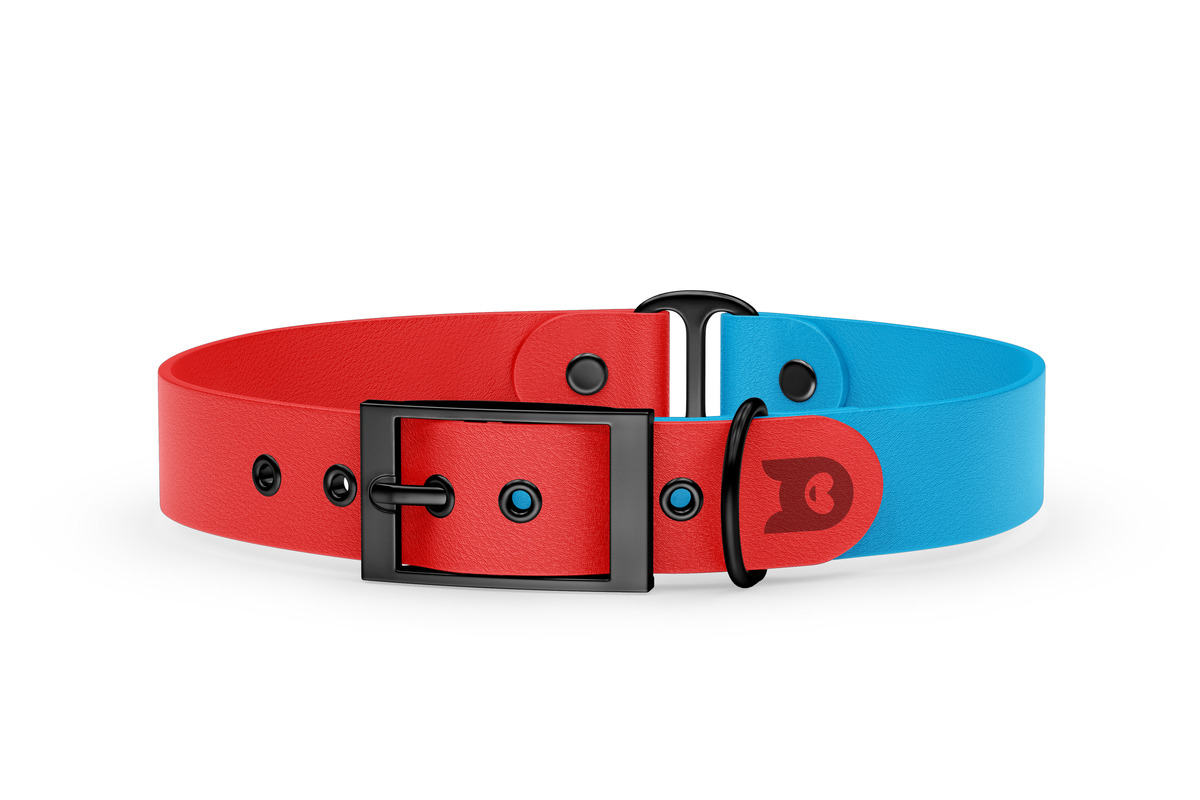 Obojek pro psa Duo - červená / světle modrá s černými komponenty