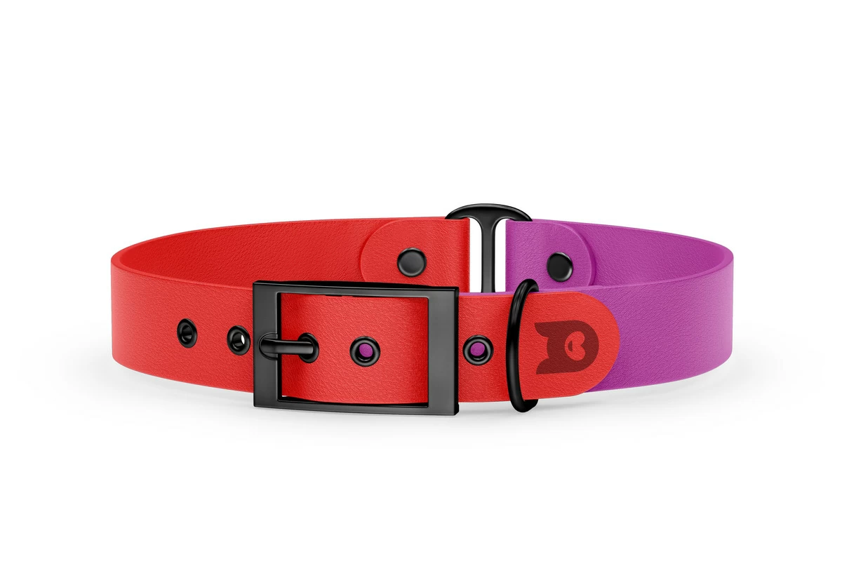 Obojek pro psa Duo - červená / světle fialová s černými komponenty