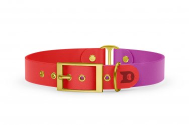 Obojek pro psa Duo - červená / světle fialová se zlatými komponenty