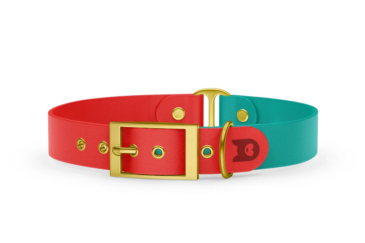 Obojek pro psa Duo - červená / pastelově zelená se zlatými komponenty