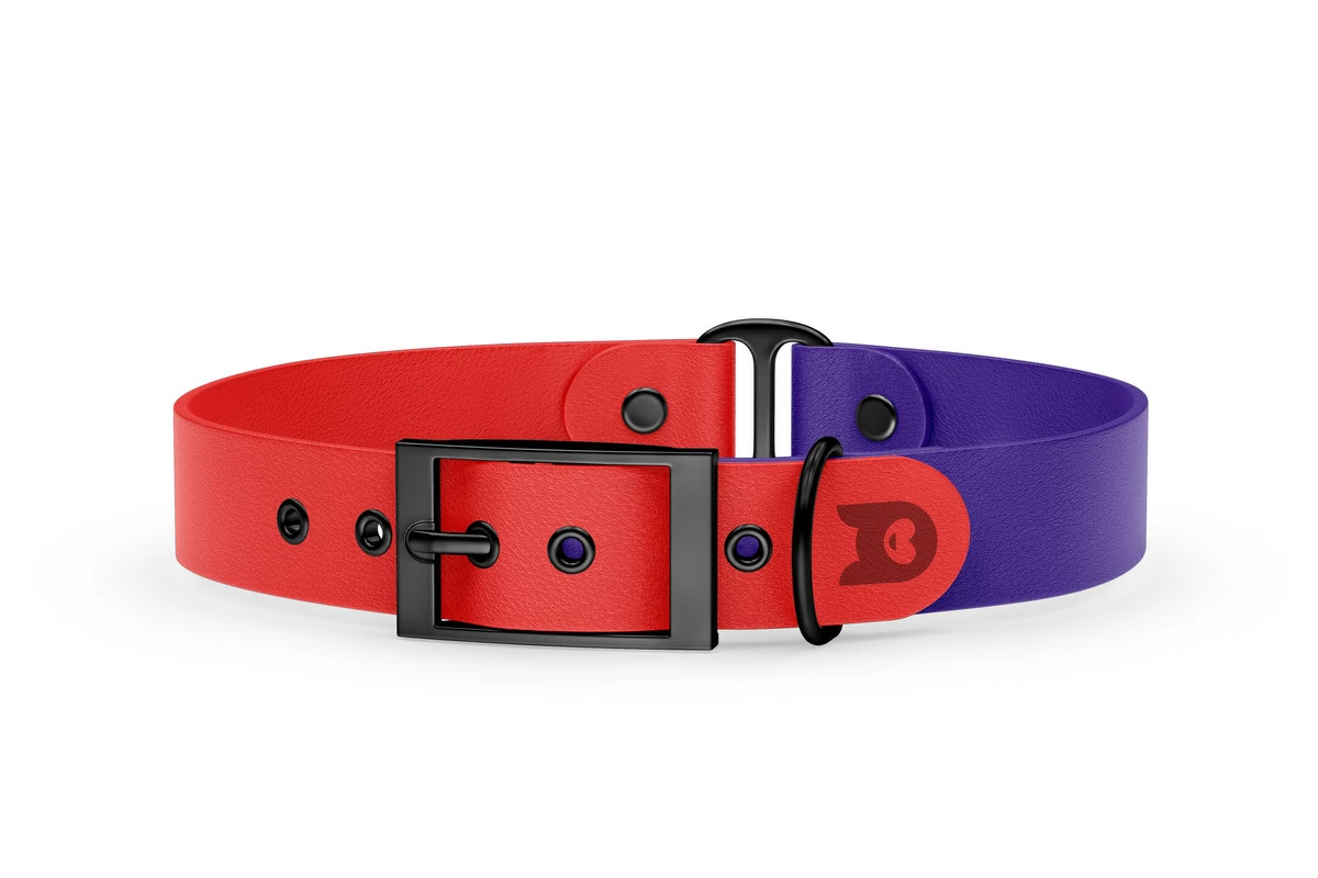 Obojek pro psa Duo - červená / fialová s černými komponenty