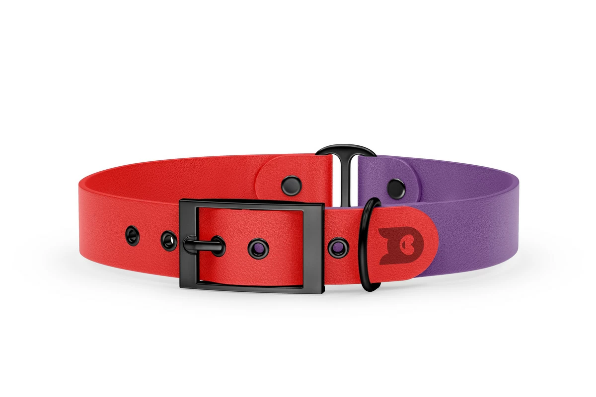 Obojek pro psa Duo - červená / purpurová s černými komponenty