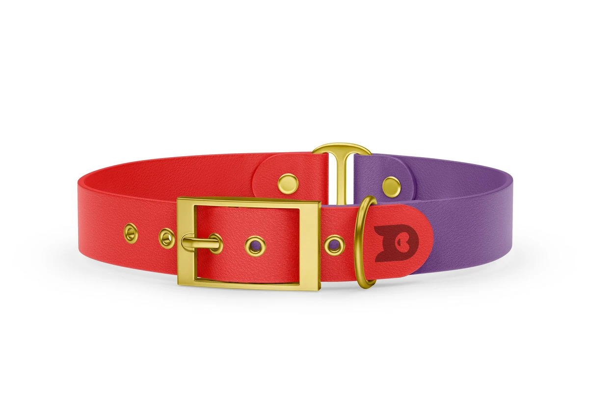 Obojek pro psa Duo - červená / purpurová se zlatými komponenty