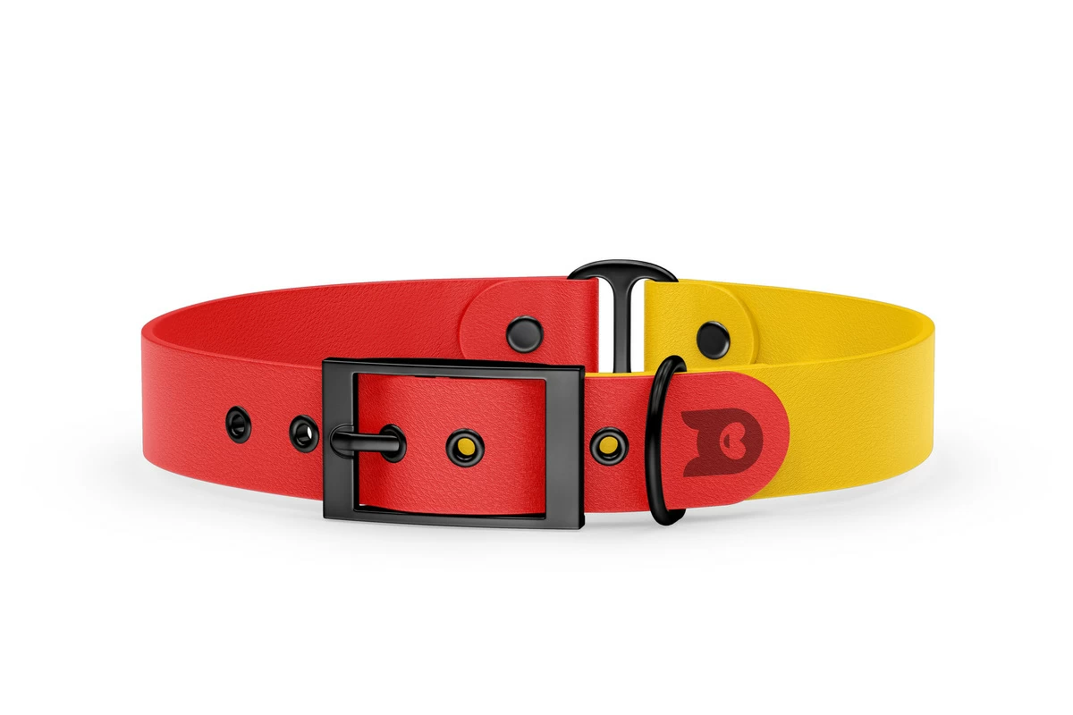 Obojek pro psa Duo - červená / žlutá s černými komponenty