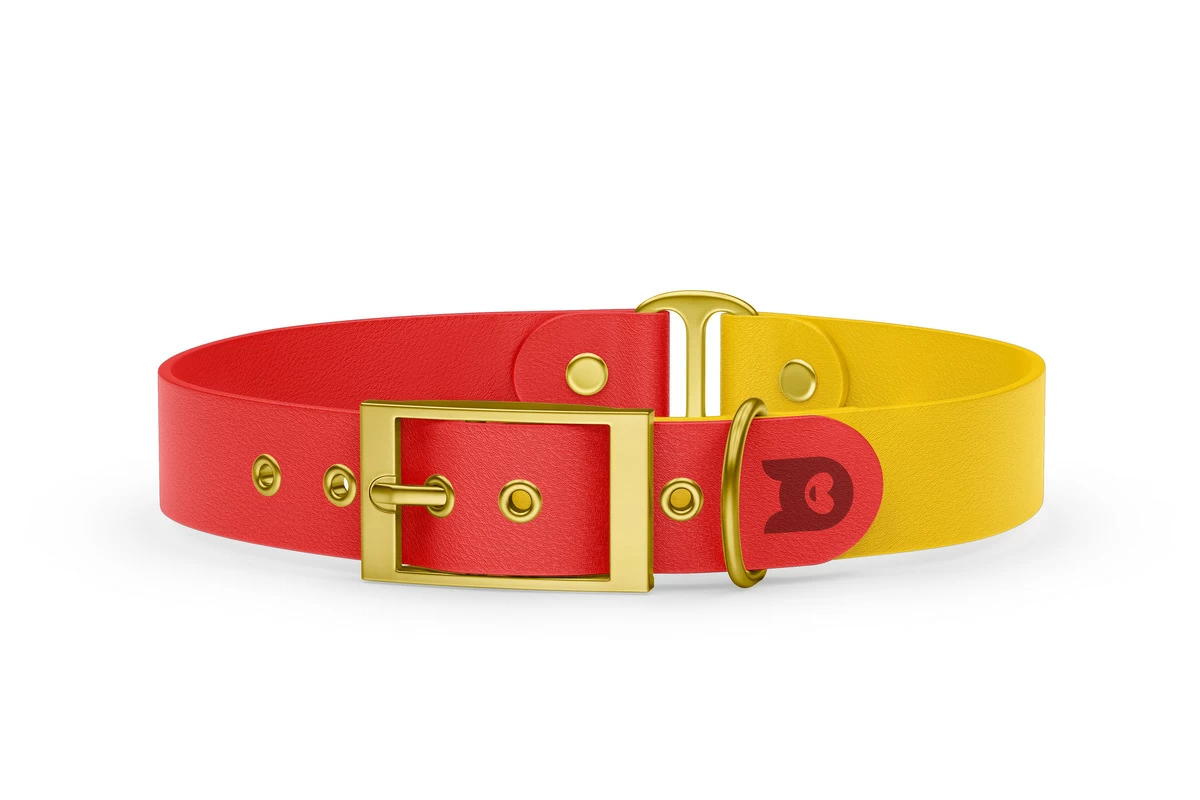 Obojek pro psa Duo - červená / žlutá se zlatými komponenty