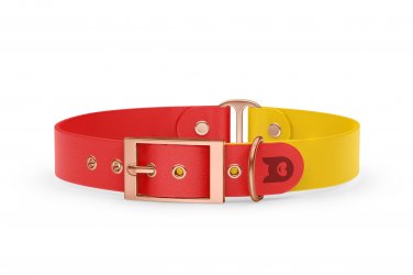 Obojek pro psa Duo - červená / žlutá s růžově zlatými komponenty