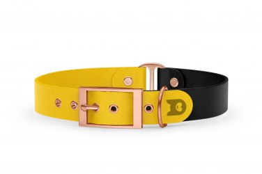 Obojek pro psa Duo - žlutá / černá s růžově zlatými komponenty