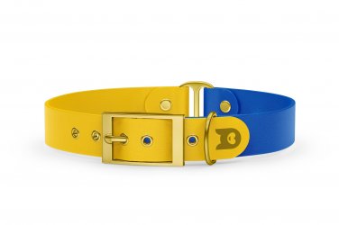 Obojek pro psa Duo - žlutá / modrá se zlatými komponenty