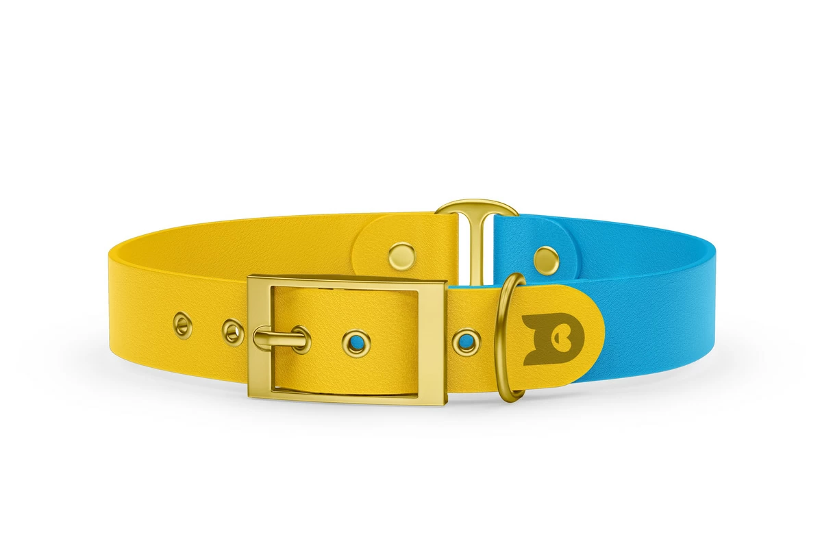 Obojek pro psa Duo - žlutá / světle modrá se zlatými komponenty
