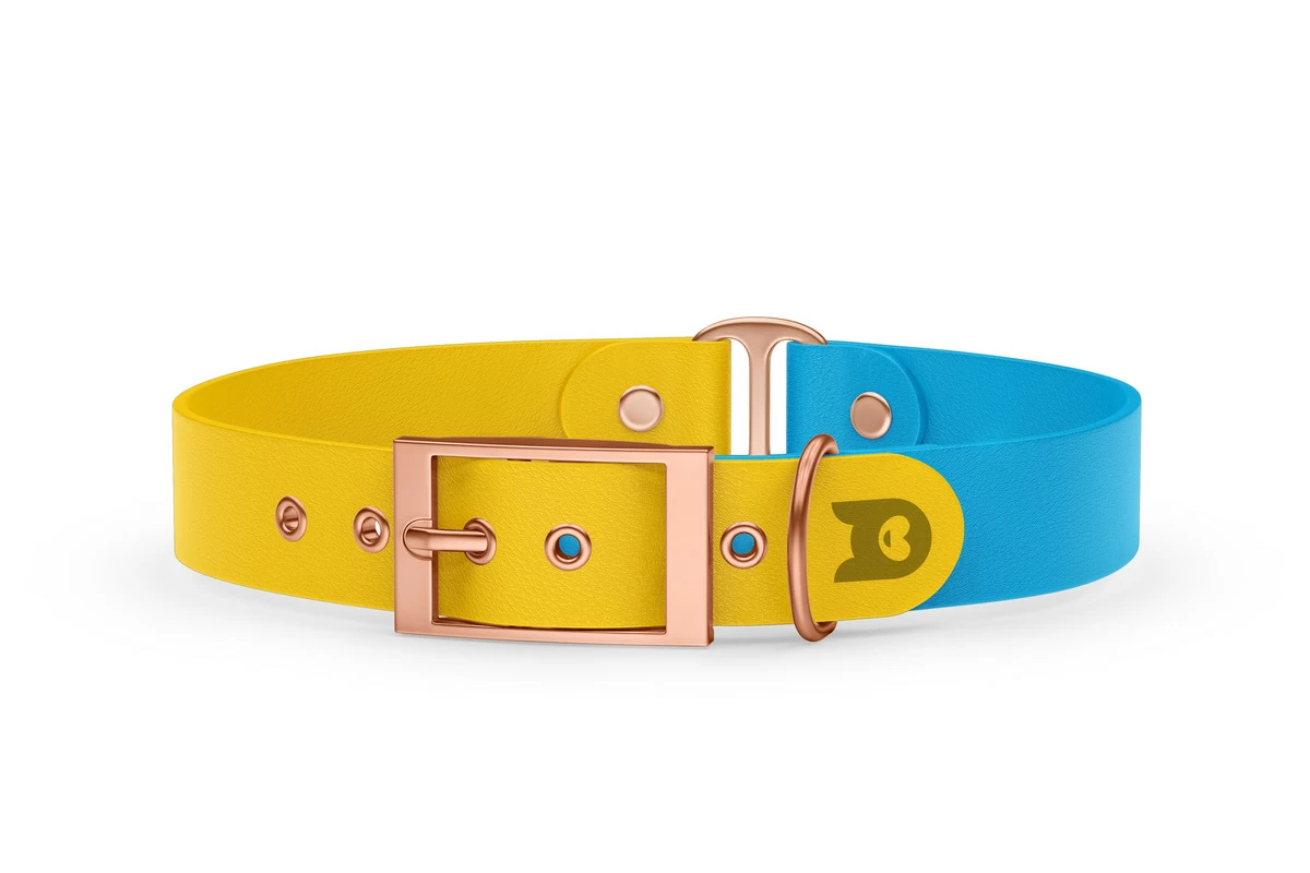 Obojek pro psa Duo - žlutá / světle modrá s růžově zlatými komponenty