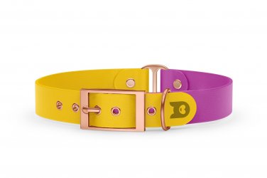 Obojek pro psa Duo - žlutá / světle fialová s růžově zlatými komponenty