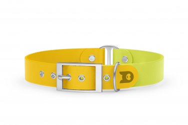 Obojek pro psa Duo - žlutá / neonově žlutá se stříbrnými komponenty