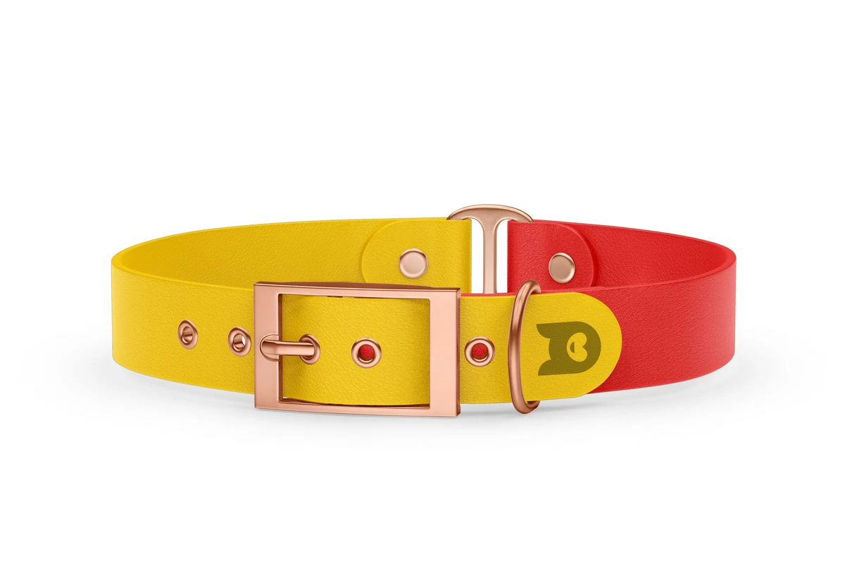 Obojek pro psa Duo - žlutá / červená s růžově zlatými komponenty
