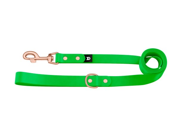 Vodítko pro psa Basic - neonově zelené s růžově zlatými komponenty