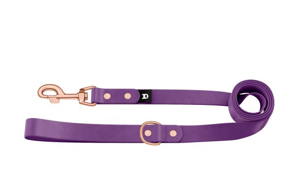 Vodítko pro psa Basic - purpurové s růžově zlatými komponenty
