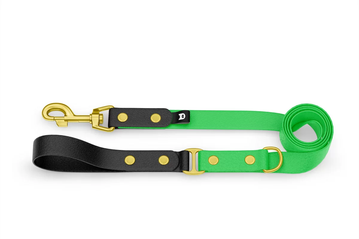 Vodítko pro psa Duo - černé / neonově zelené se zlatými komponenty