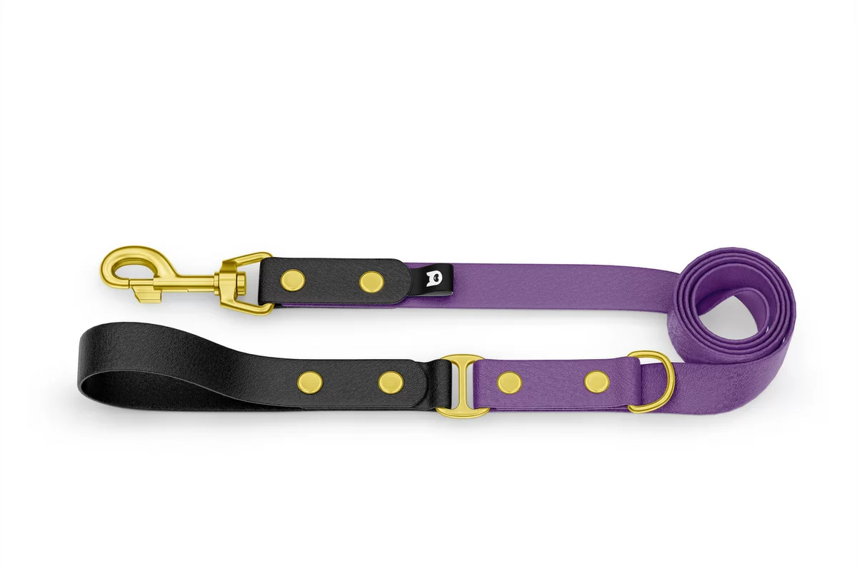 Vodítko pro psa Duo - černé / purpurové se zlatými komponenty