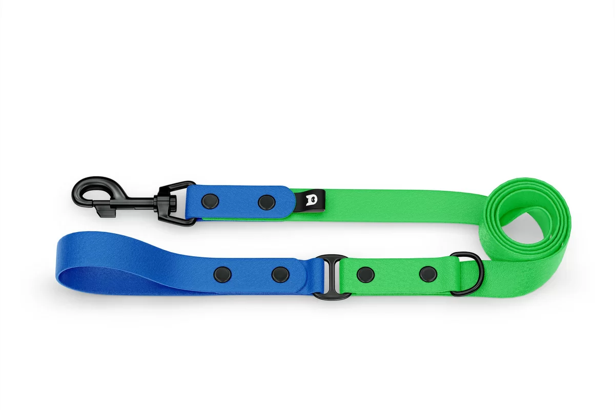 Vodítko pro psa Duo - modré / neonově zelené s černými komponenty