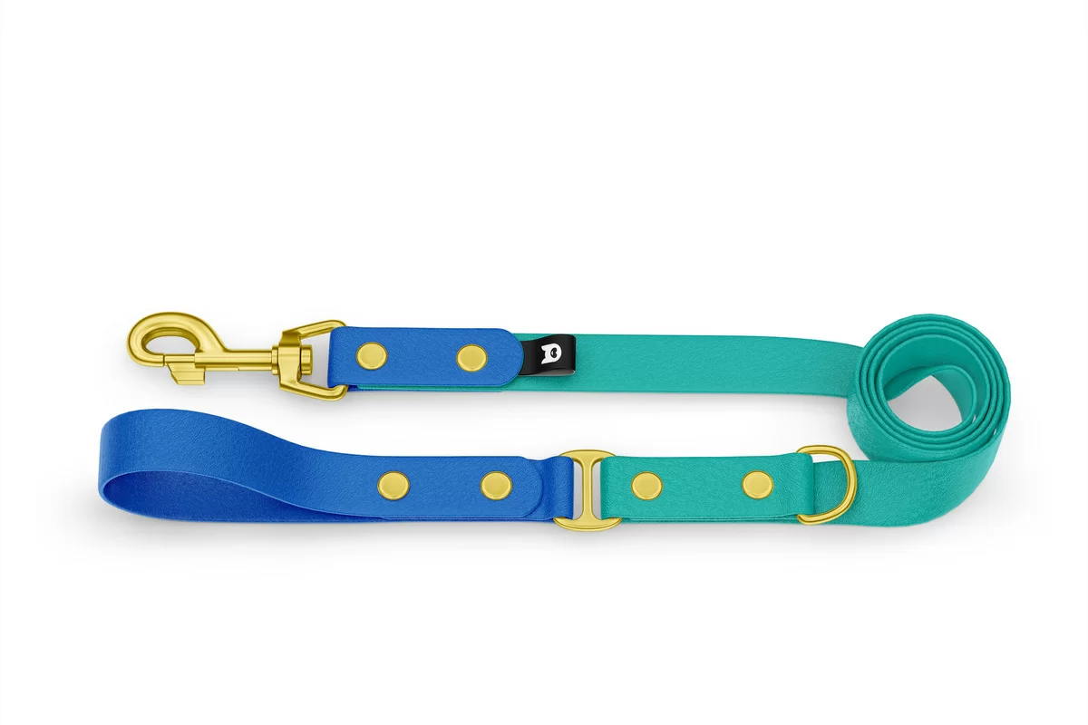 Vodítko pro psa Duo - modré / pastelově zelené se zlatými komponenty