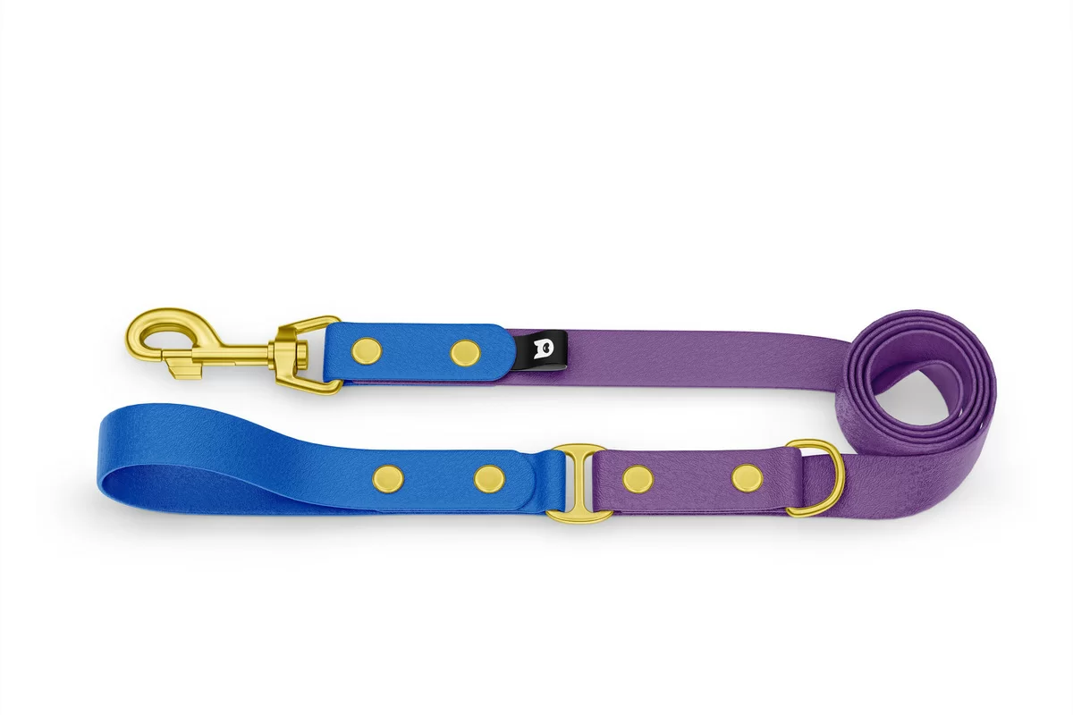 Vodítko pro psa Duo - modré / purpurové se zlatými komponenty