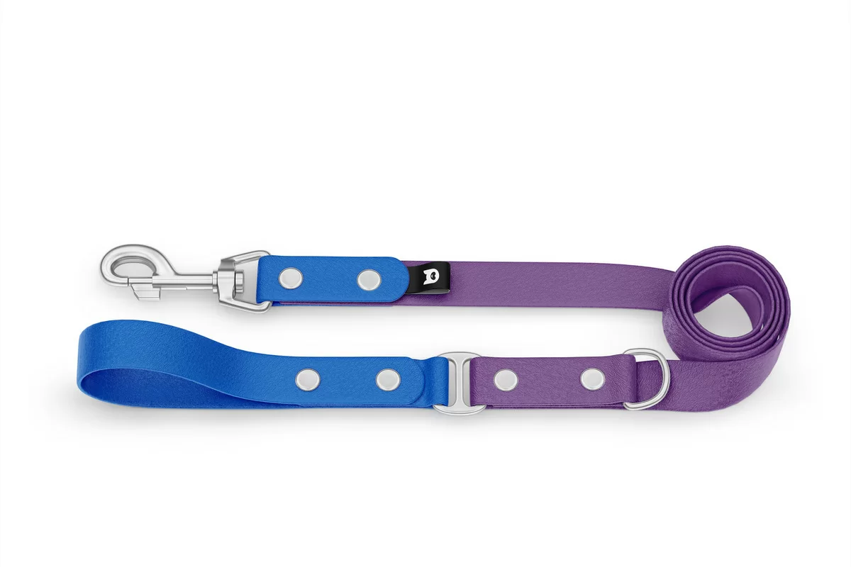 Vodítko pro psa Duo - modré / purpurové se stříbrnými komponenty