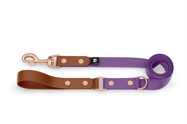 Vodítko pro psa Duo - hnědé / purpurové s růžově zlatými komponenty