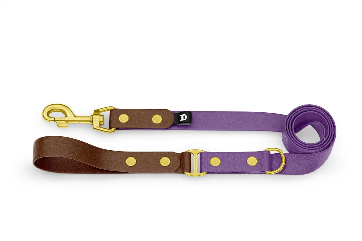 Vodítko pro psa Duo - tmavě hnědé / purpurové se zlatými komponenty