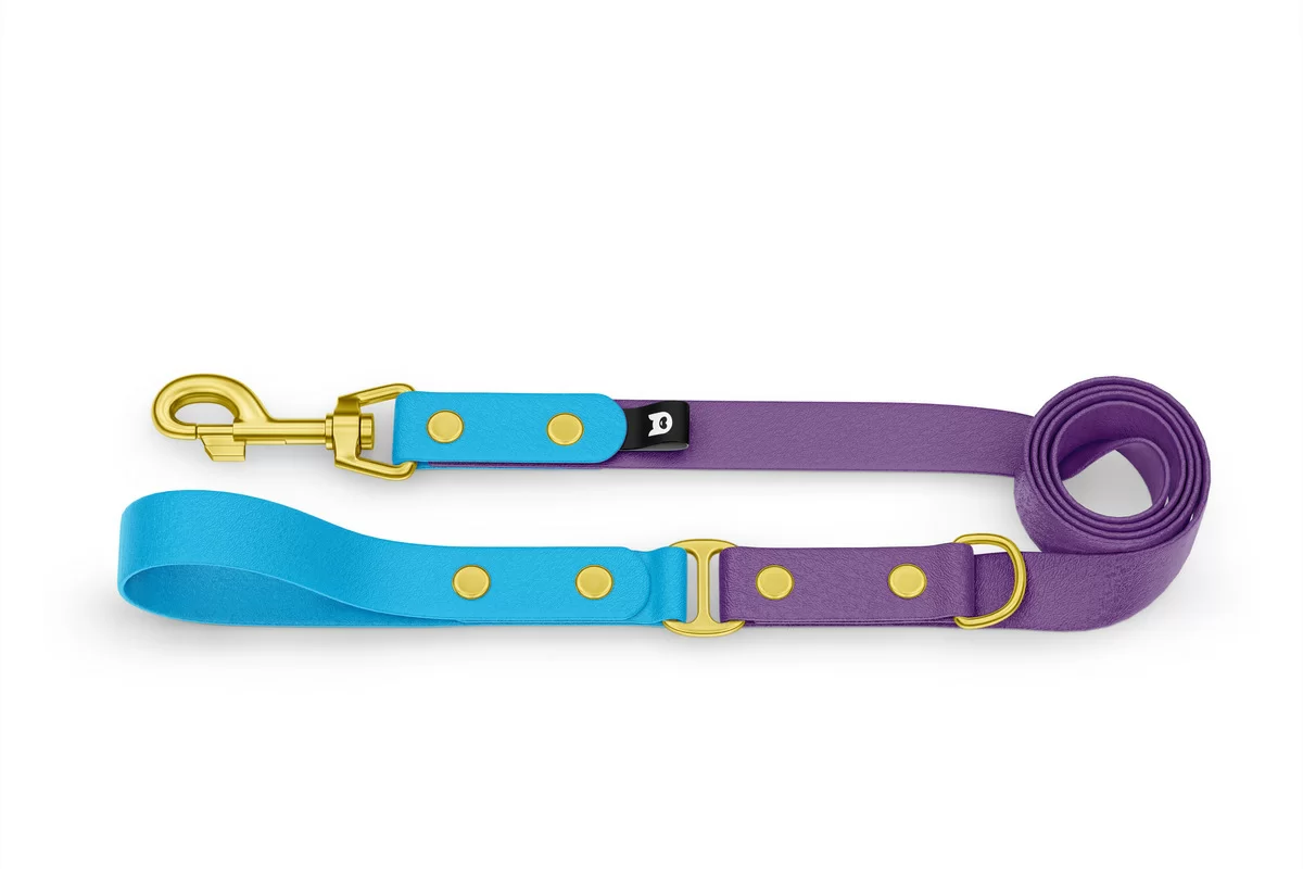Vodítko pro psa Duo - světle modré / purpurové se zlatými komponenty
