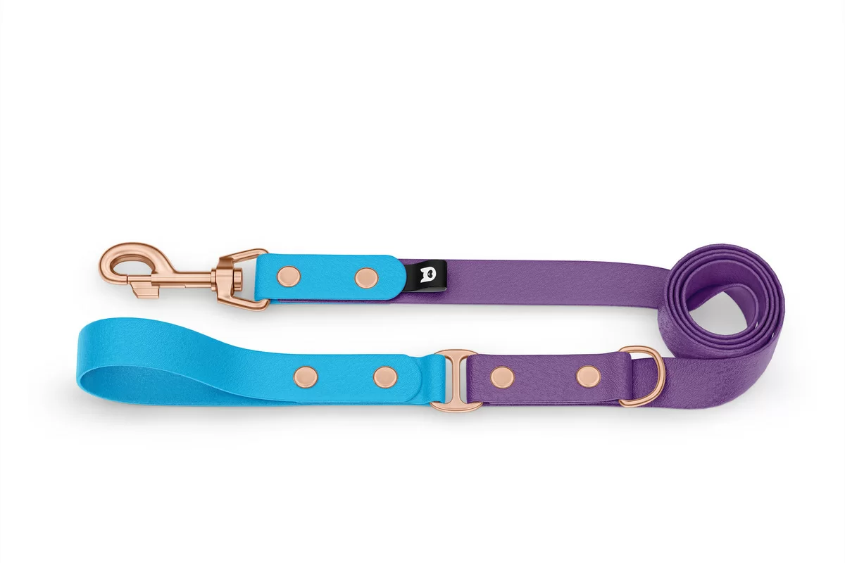 Vodítko pro psa Duo - světle modré / purpurové s růžově zlatými komponenty