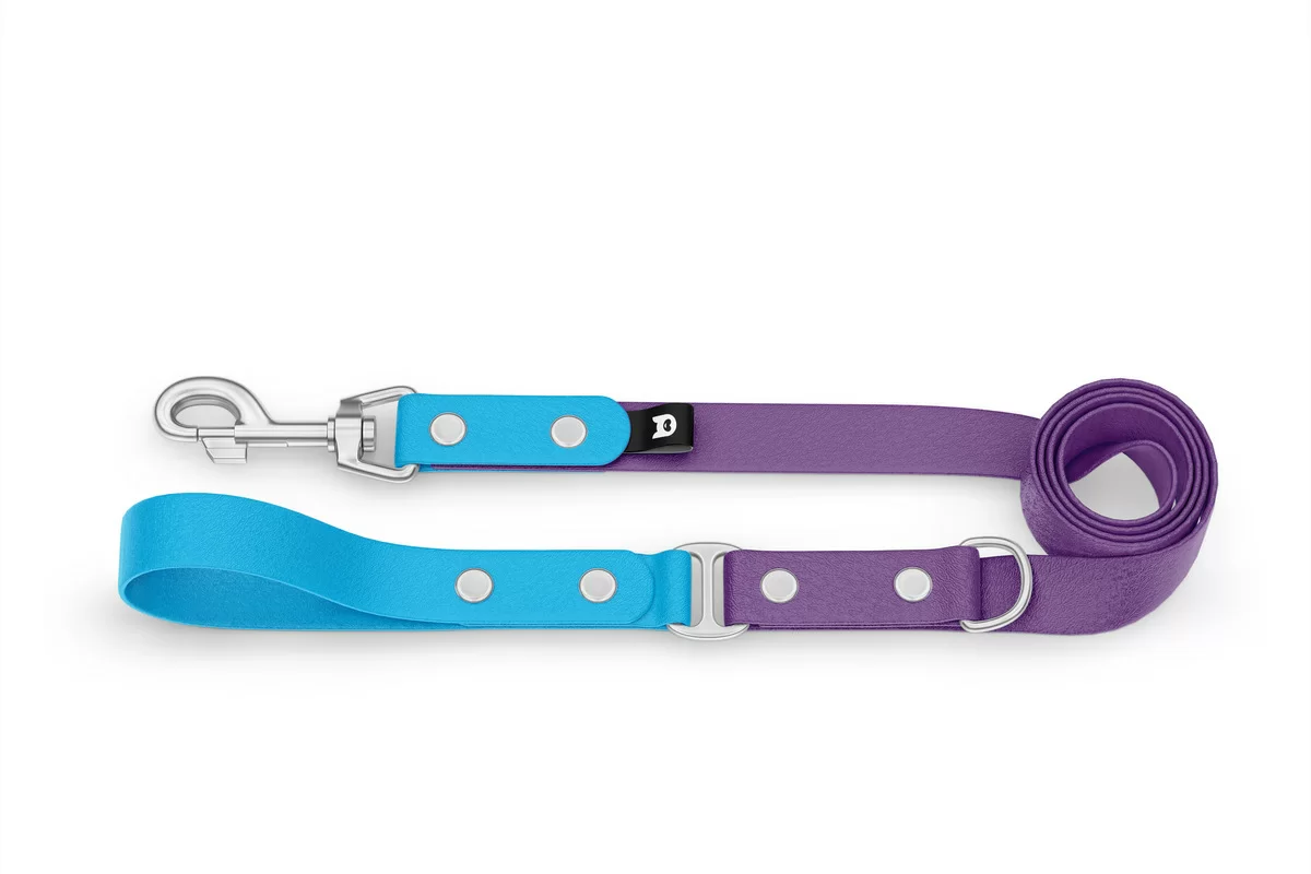 Vodítko pro psa Duo - světle modré / purpurové se stříbrnými komponenty