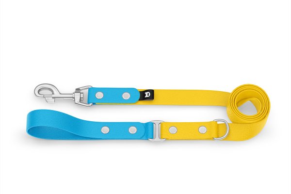 Vodítko pro psa Duo - světle modré / žluté se stříbrnými komponenty