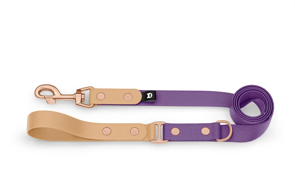 Vodítko pro psa Duo - světle hnědé / purpurové s růžově zlatými komponenty