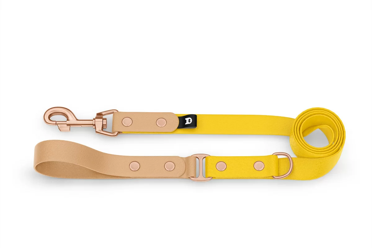 Vodítko pro psa Duo - světle hnědé / žluté s růžově zlatými komponenty