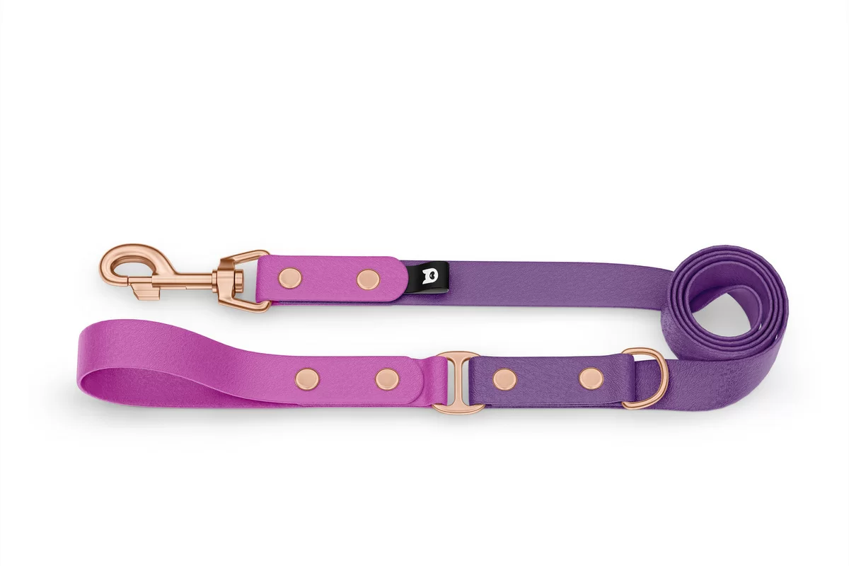 Vodítko pro psa Duo - světle fialové / purpurové s růžově zlatými komponenty