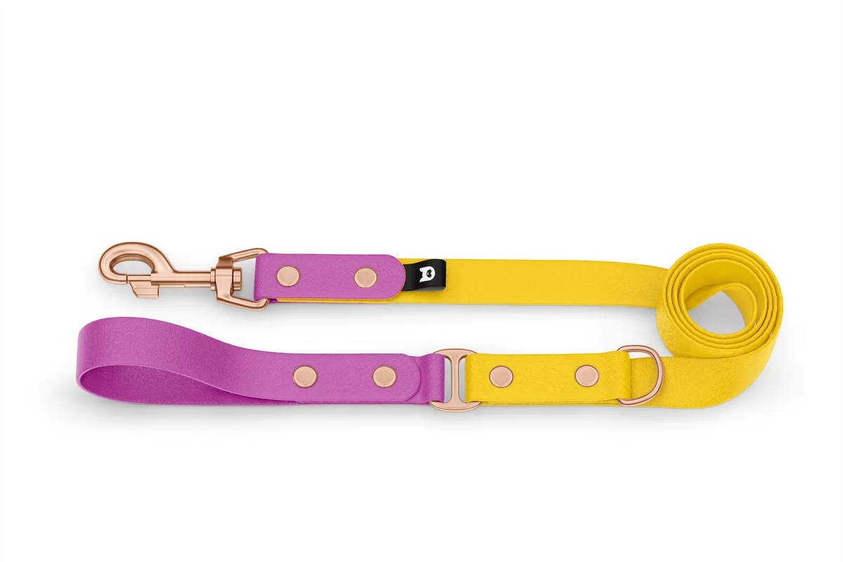 Vodítko pro psa Duo - světle fialové / žluté s růžově zlatými komponenty