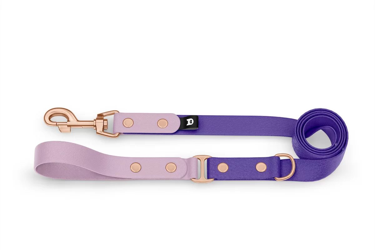 Vodítko pro psa Duo - šeříkové / purpurové s růžově zlatými komponenty