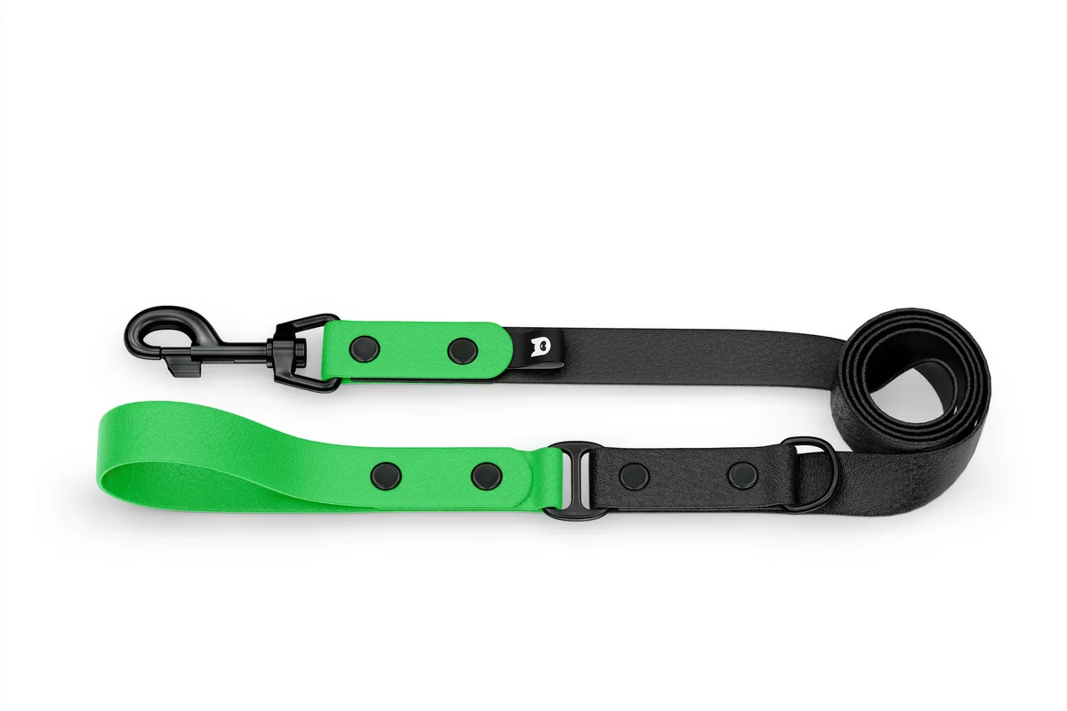 Vodítko pro psa Duo - neonově zelené / černé s černými komponenty