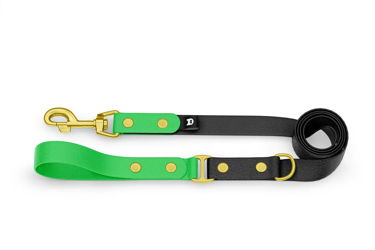 Vodítko pro psa Duo - neonově zelené / černé se zlatými komponenty