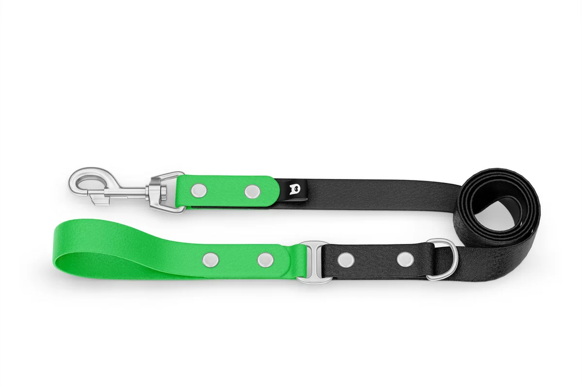 Vodítko pro psa Duo - neonově zelené / černé se stříbrnými komponenty