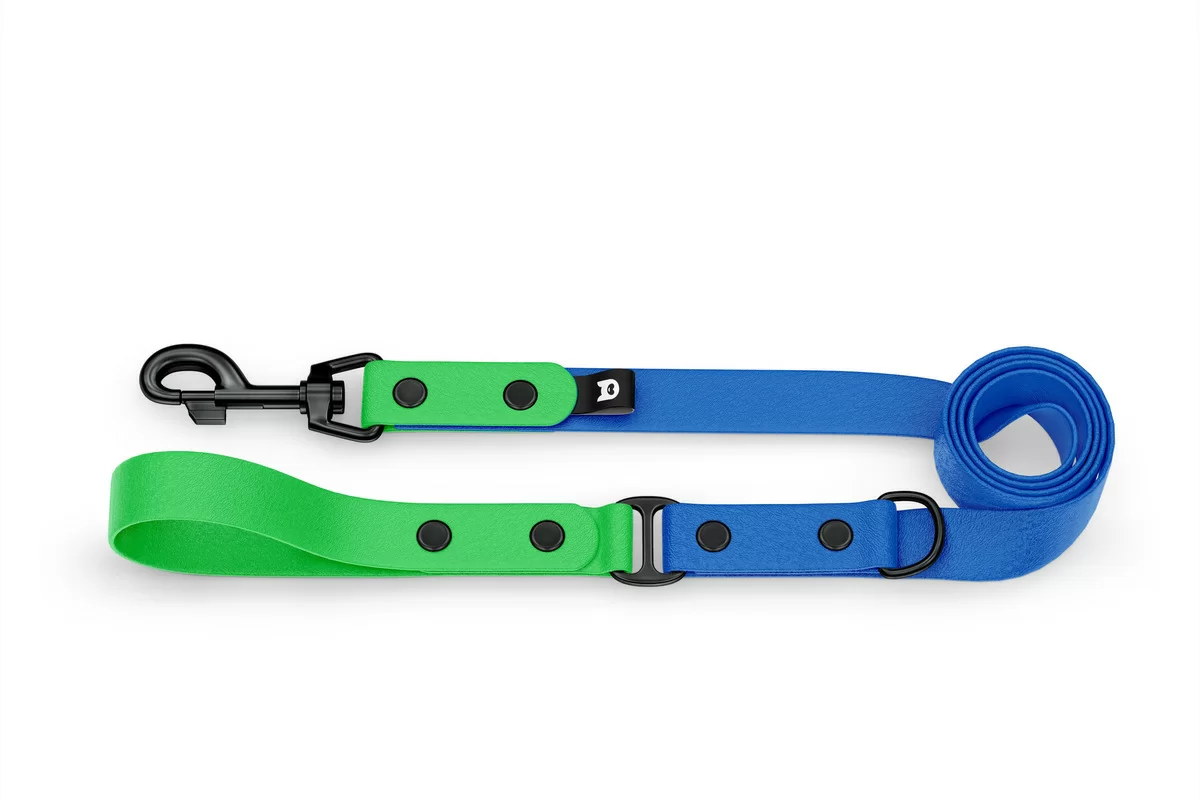 Vodítko pro psa Duo - neonově zelené / modré s černými komponenty
