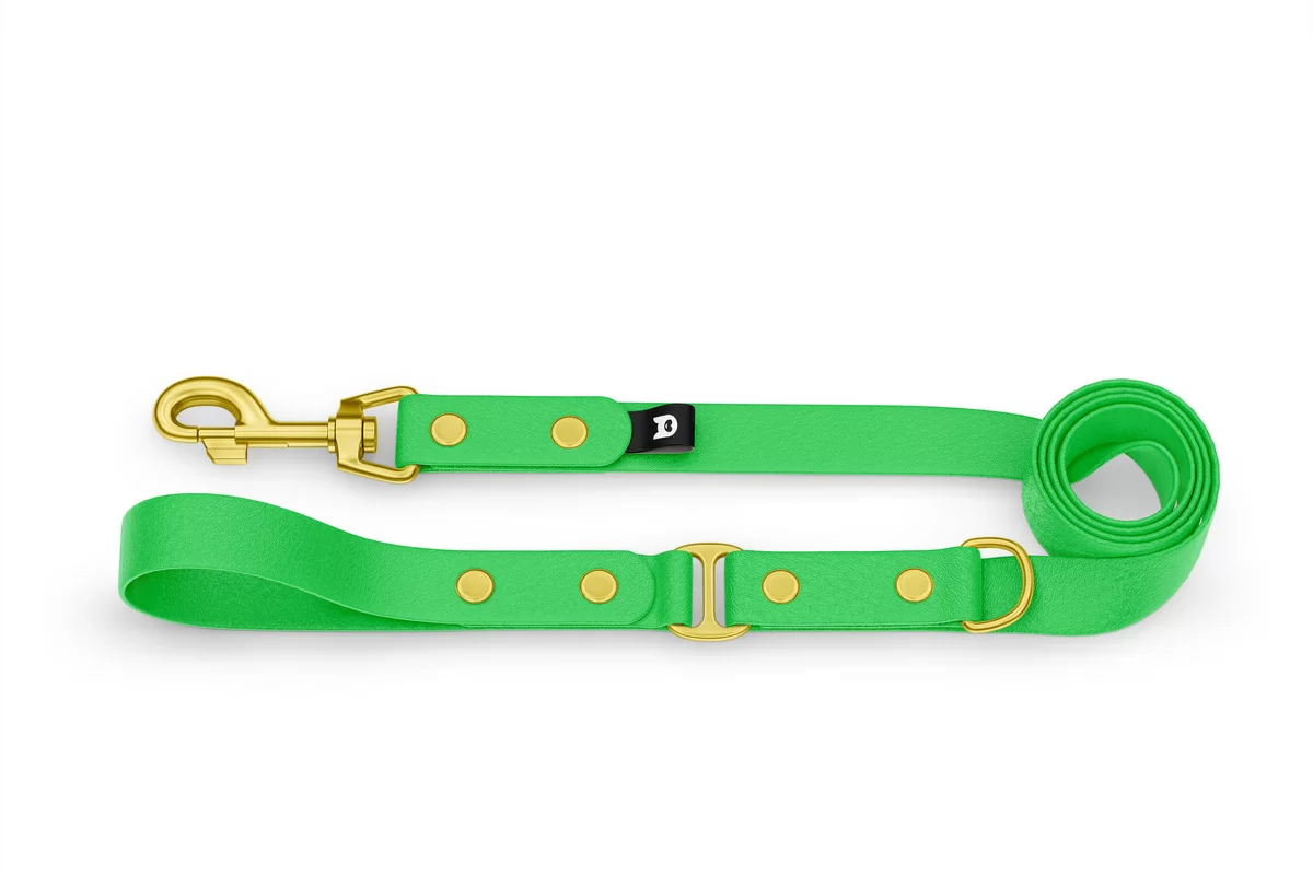 Vodítko pro psa Duo - neonově zelené / neonově zelené se zlatými komponenty