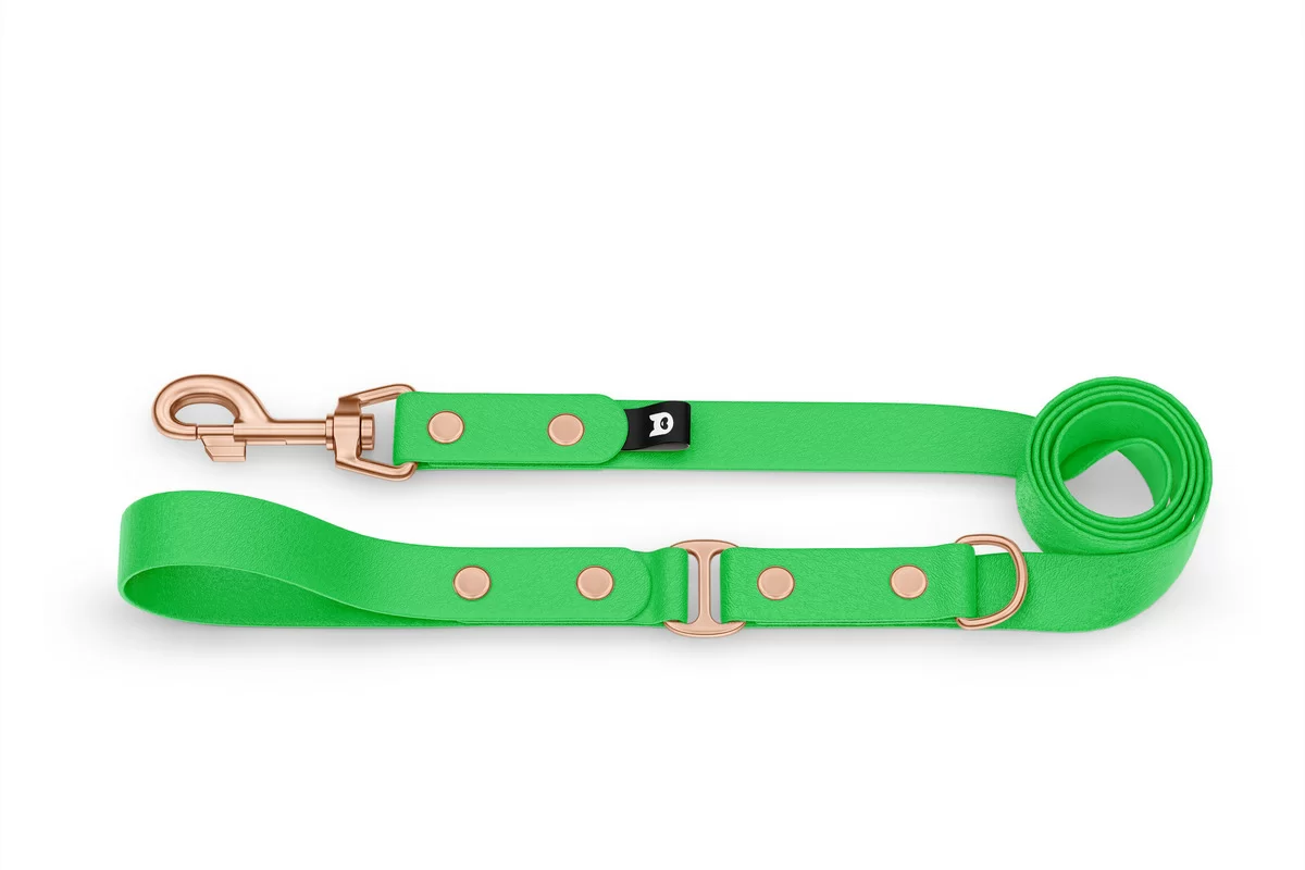 Vodítko pro psa Duo - neonově zelené / neonově zelené s růžově zlatými komponenty