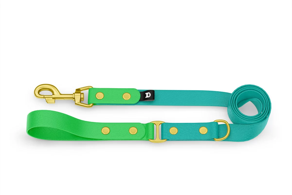 Vodítko pro psa Duo - neonově zelené / pastelově zelené se zlatými komponenty
